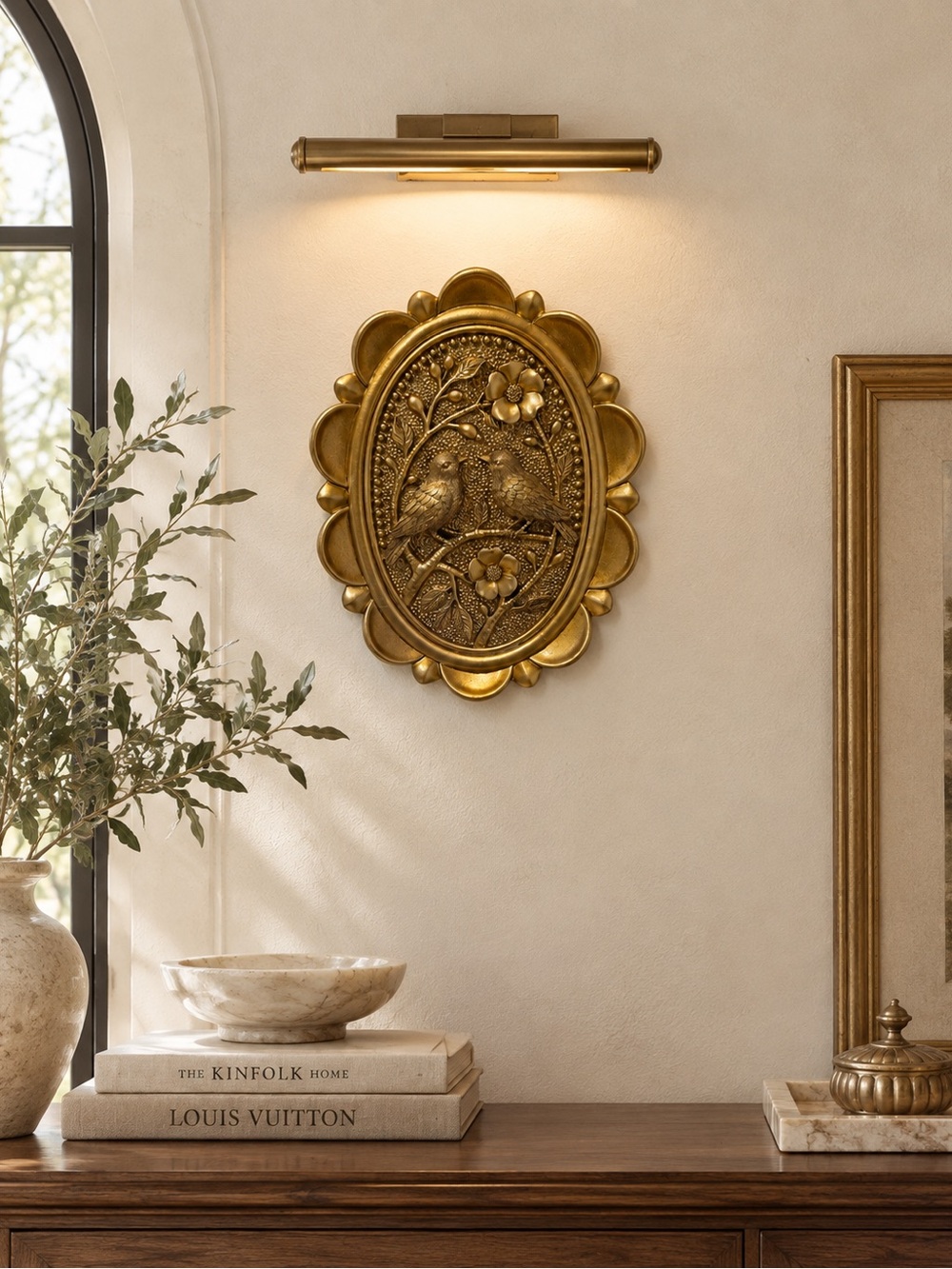 9.5x12” Ornate Gold medallion Bird Wall sculpture Plaque - Home Wall Decor